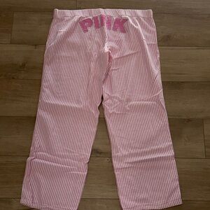 Victoria Secret Y2K Pink Striped Pajama Pants Embroiderd Sparkly Thread Gold Ski
